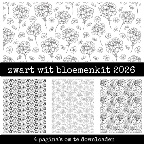 Zwart Wit Bloemen Vlinders Kit 2026 – 4 Elegante Digitale Printables voor Journaling
