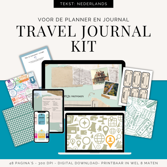 Travel Journal Kit – 48 Pagina’s Vol Avontuur | Printbaar in 8 Formaten | Digitale Download
