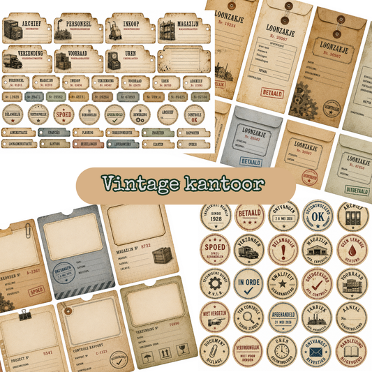 Vintage Kantoor Etiketten & Stempels – Printable Junk Journal & Scrapbook