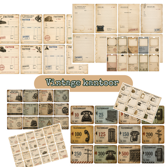 Vintage Kantoor Facturen & Telefoonkaarten – Printable Junk Journal & Scrapbook