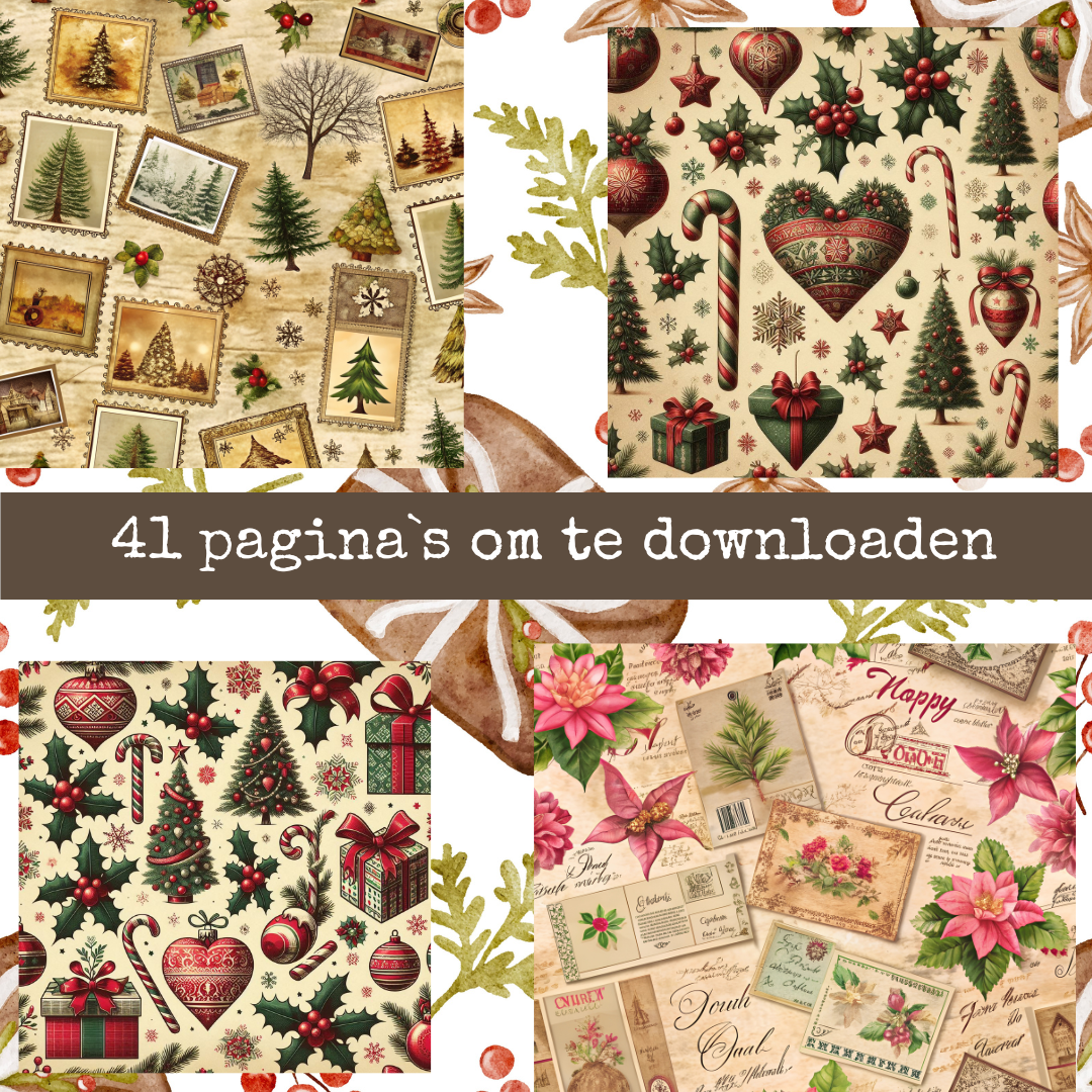 Vintage Kerst Designpapier – 41 Digitale Printables