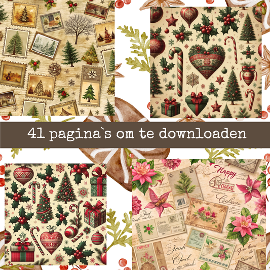 Vintage Kerst Designpapier – 41 Digitale Printables