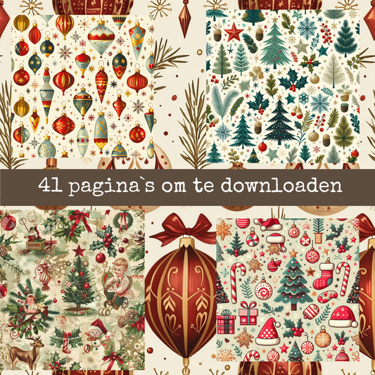 Vintage Kerst Ornamenten Designpapier – 41 Digitale Printables