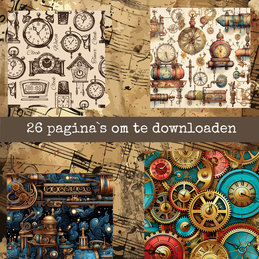 Steampunk Vintage Designpapier – 26 Digitale Printables